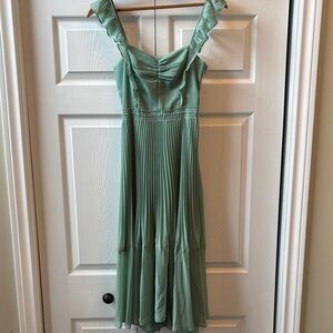 Club Monaco Sage Green Ruffle Strap Pleated Midi Dress
